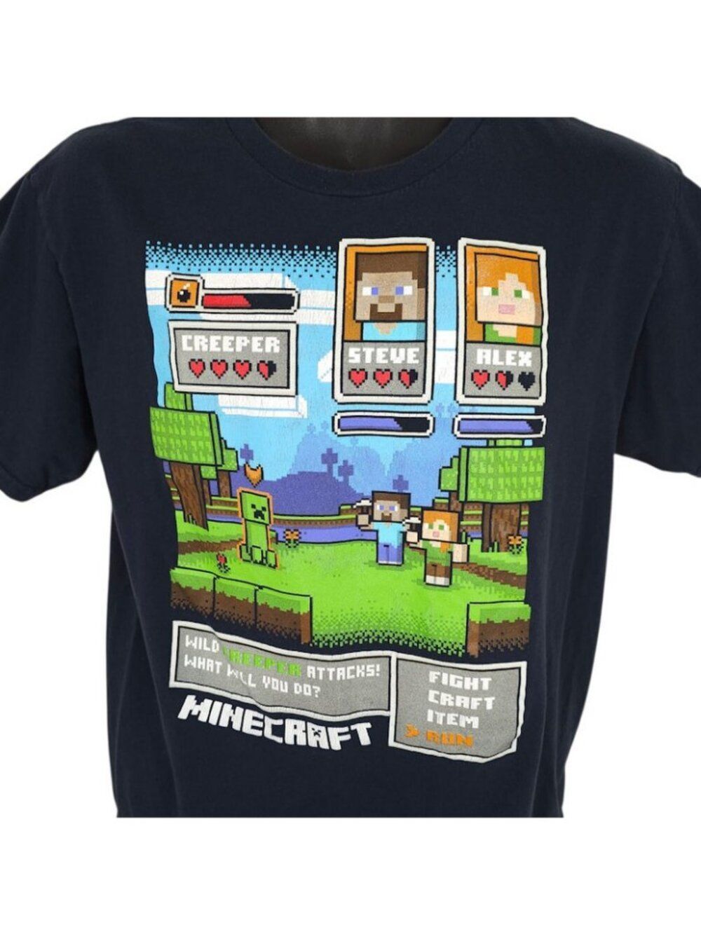 Minecraft T Shirt Mens Size Medium Black Creeper Steve Alex Sandbox Game